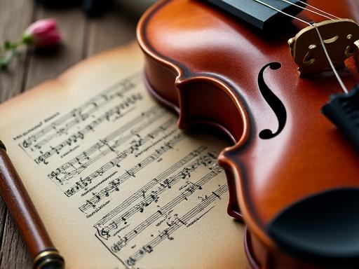 Eine klassische Violine liegt auf einem alten Notenblatt.